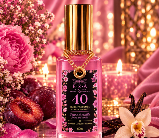 Huile parfumée corps et cheveux - Prune & vanille 40 🩷 •
