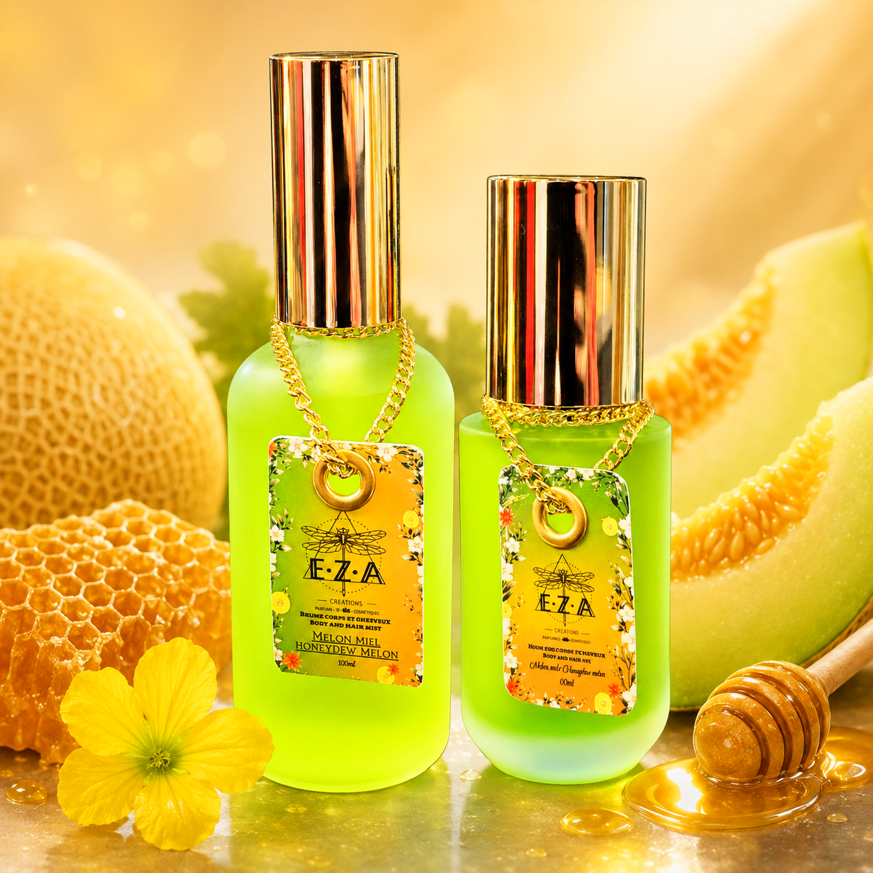 Duo huile corps & cheveux et parfum MELON MIEL 🍈💚 •